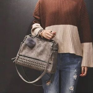 Gray Studded tote handbag shoulder bag